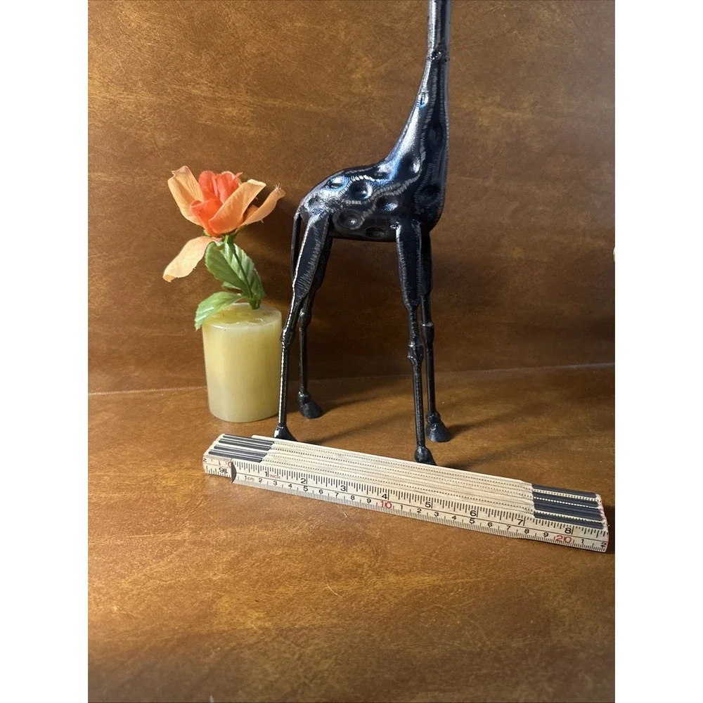 Vintage Giraffe Iron Figurine African Art Sculpture Statue Brutalist